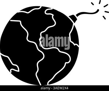 Explosive earth black hand drawn icon Stock Vector