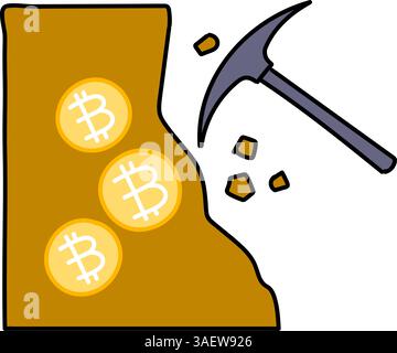 bitcoin cryptocurrency mining concept hand drawn color vector illustration Stock Vector