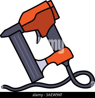air nailer nail gun tool hand drawn color vector illustration Stock Vector