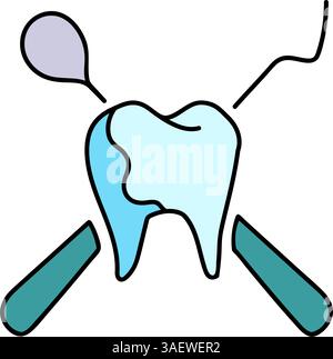 dentist tooth and tools hand drawn color vector illustration Stock Vector