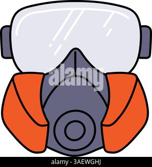 respirator and goggles hand drawn color vector illustration Stock Vector
