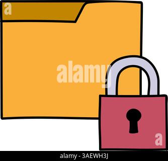 folder lock hand drawn color vector illustration Stock Vector