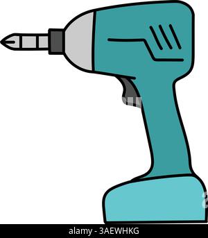 electric cordless drill woodworking tool hand drawn color vector illustration Stock Vector