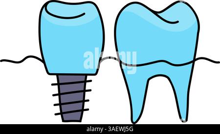 denture false teeth hand drawn color vector illustration Stock Vector