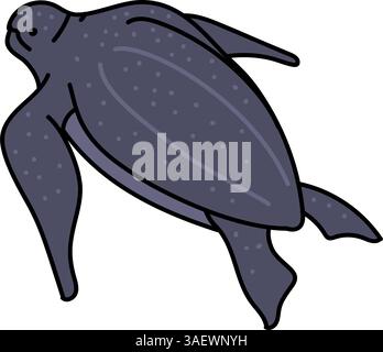 leatherback sea turtle hand drawn halftone color vector illustration ...