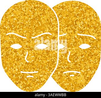 Deep fake icon two face masks with different moods drawing in gold color style Stock Vector