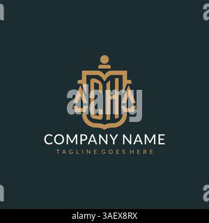 Initial CH logo for law firm with luxury modern scale and shield icon logo design vector graphic Stock Vector