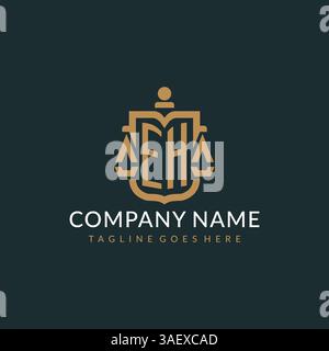 Initial EH logo for law firm with luxury modern scale and shield icon logo design vector graphic Stock Vector