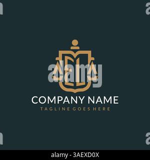 Initial EL logo for law firm with luxury modern scale and shield icon logo design vector graphic Stock Vector