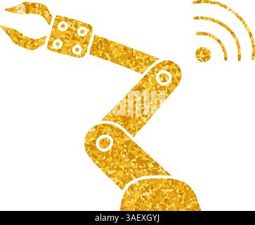 Wireless connected robotic arm drawing in gold color style Stock Vector