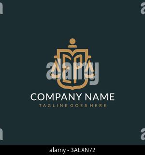 Initial EP logo for law firm with luxury modern scale and shield icon logo design vector graphic Stock Vector