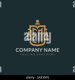 Initial EM logo for law firm with luxury modern scale and shield icon logo design vector graphic Stock Vector