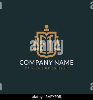 Initial EI logo for law firm with luxury modern scale and shield icon logo design vector graphic Stock Vector