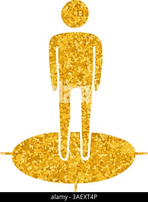 drawing in gold color style map standing person direction icon Stock Vector