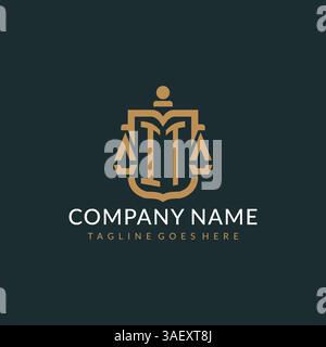 Initial IT logo for law firm with luxury modern scale and shield icon logo design vector graphic Stock Vector