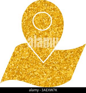 drawing in gold color style map pin on paper icon Stock Vector