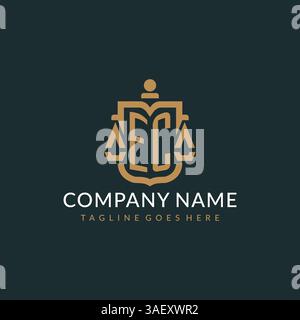 Initial EC logo for law firm with luxury modern scale and shield icon logo design vector graphic Stock Vector