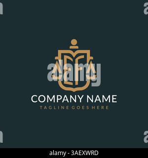 Initial EF logo for law firm with luxury modern scale and shield icon logo design vector graphic Stock Vector