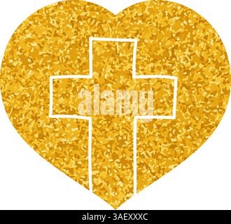 christian cross inside heart shape hand drawn color vector illustration ...