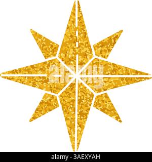 Compass drawing in gold color style Stock Vector