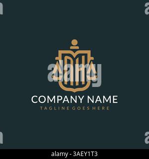Initial NH logo for law firm with luxury modern scale and shield icon logo design vector graphic Stock Vector