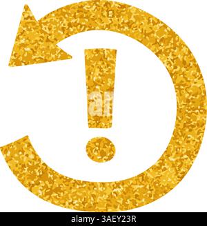 Counterclockwise rotating arrow icon with exclamation mark drawing in gold color style Stock Vector