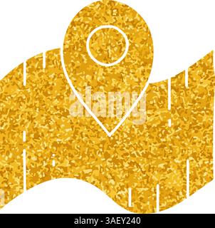 drawing in gold color style map pin on paper Stock Vector