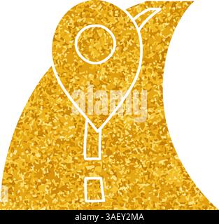 drawing in gold color style map pin on road icon Stock Vector