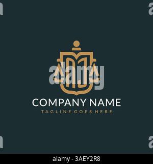 Initial NJ logo for law firm with luxury modern scale and shield icon logo design vector graphic Stock Vector
