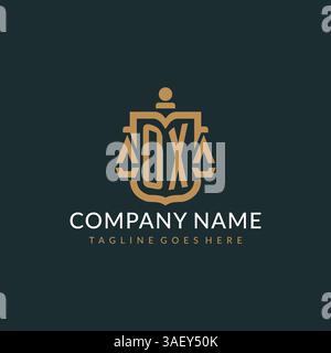 Initial OX logo for law firm with luxury modern scale and shield icon logo design vector graphic Stock Vector