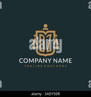 Initial DZ logo for law firm with luxury modern scale and shield icon logo design vector graphic Stock Vector