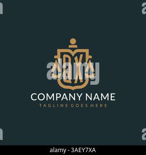 Initial QX logo for law firm with luxury modern scale and shield icon logo design vector graphic Stock Vector