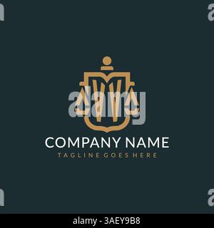 Initial VV logo for law firm with luxury modern scale and shield icon logo design vector graphic Stock Vector