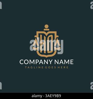Initial HO logo for law firm with luxury modern scale and shield icon logo design vector graphic Stock Vector