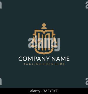 Initial HN logo for law firm with luxury modern scale and shield icon logo design vector graphic Stock Vector