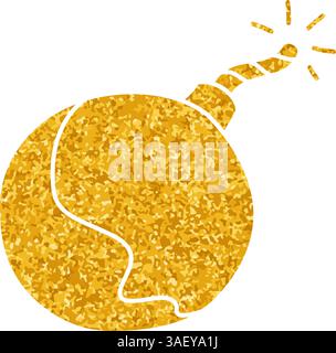 Explosive bomb drawing in gold color style Stock Vector