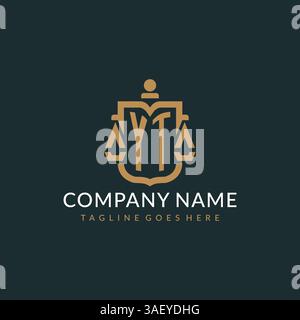 Initial YT logo for law firm with luxury modern scale and shield icon logo design vector graphic Stock Vector