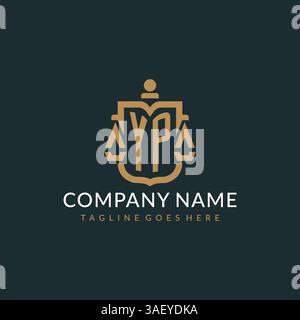 Initial YP logo for law firm with luxury modern scale and shield icon logo design vector graphic Stock Vector