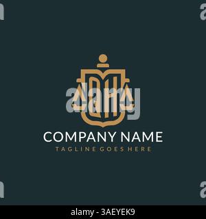 Initial QH logo for law firm with luxury modern scale and shield icon logo design vector graphic Stock Vector
