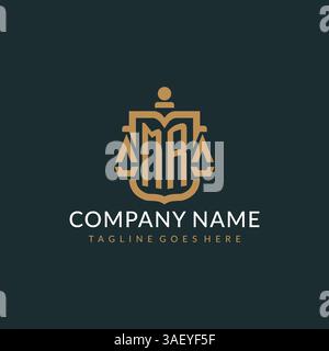 Initial MR logo for law firm with luxury modern scale and shield icon logo design vector graphic Stock Vector