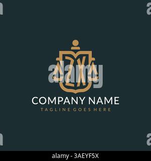 Initial ZX logo for law firm with luxury modern scale and shield icon logo design vector graphic Stock Vector