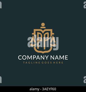 Initial PP logo for law firm with luxury modern scale and shield icon logo design vector graphic Stock Vector