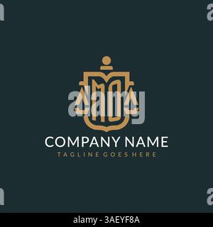 Initial MO logo for law firm with luxury modern scale and shield icon logo design vector graphic Stock Vector