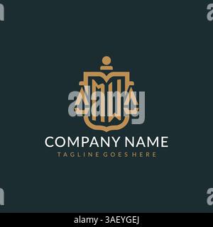 Initial MW logo for law firm with luxury modern scale and shield icon logo design vector graphic Stock Vector