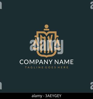 Initial MX logo for law firm with luxury modern scale and shield icon logo design vector graphic Stock Vector