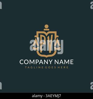 Initial PV logo for law firm with luxury modern scale and shield icon logo design vector graphic Stock Vector