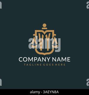 Initial VY logo for law firm with luxury modern scale and shield icon logo design vector graphic Stock Vector