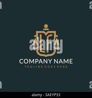 Initial LF logo for law firm with luxury modern scale and shield icon logo design vector graphic Stock Vector