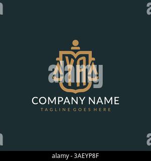 Initial YA logo for law firm with luxury modern scale and shield icon logo design vector graphic Stock Vector