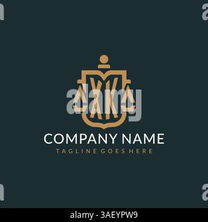 Initial XK logo for law firm with luxury modern scale and shield icon logo design vector graphic Stock Vector